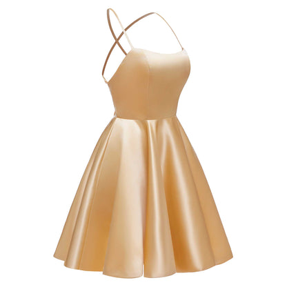 Sleeveless Ruched Mini Satin Homecoming Dresses UK With Pockets UK