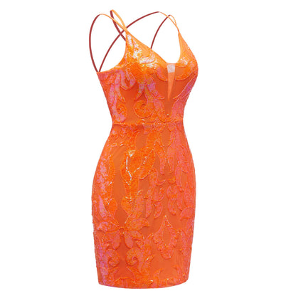 Deep V-Neck Bodycon Sleeveless Sequins Mini Homecoming Dresses UK