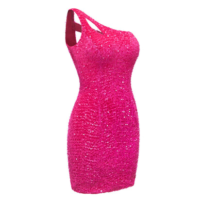 One Shoulder Sleeveless Sequins Short Homecoming Dresses UK