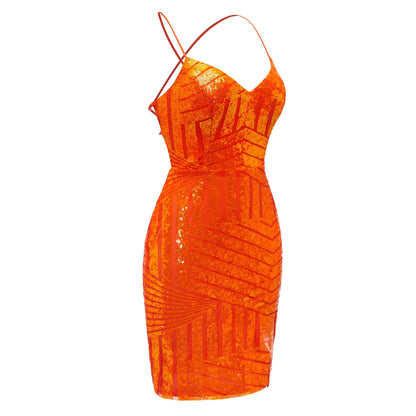V-Neck Spaghetti Straps Sequins Mini Homecoming Dresses UK