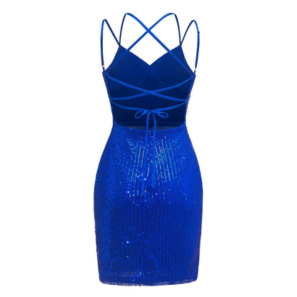 V-Neck Sleeveless Sheath Sequins Mini Homecoming Dresses UK