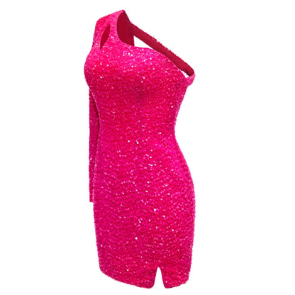 One Shoulder Long Sleeve Sequins Mini Homecoming Dresses UK