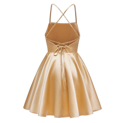 Sleeveless Ruched Mini Satin Homecoming Dresses UK With Pockets UK