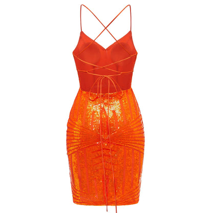 V-Neck Spaghetti Straps Sequins Mini Homecoming Dresses UK