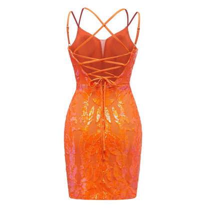Deep V-Neck Bodycon Sleeveless Sequins Mini Homecoming Dresses UK