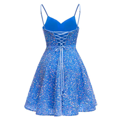 Sleeveless Lace Up Ruched Sequins Short Homecoming Dresses UK