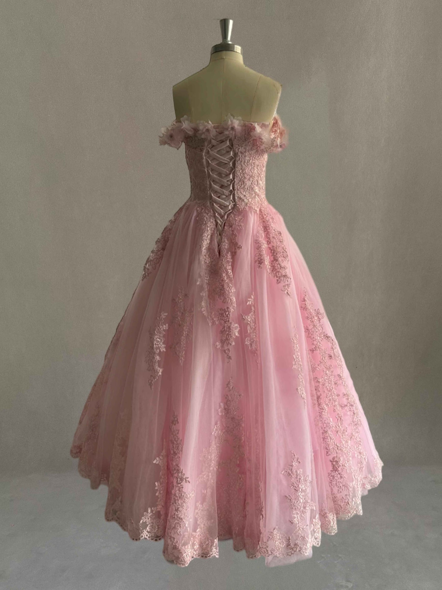 Modest Off The Shoulder Appliques Lace Up Tulle Prom Dresses