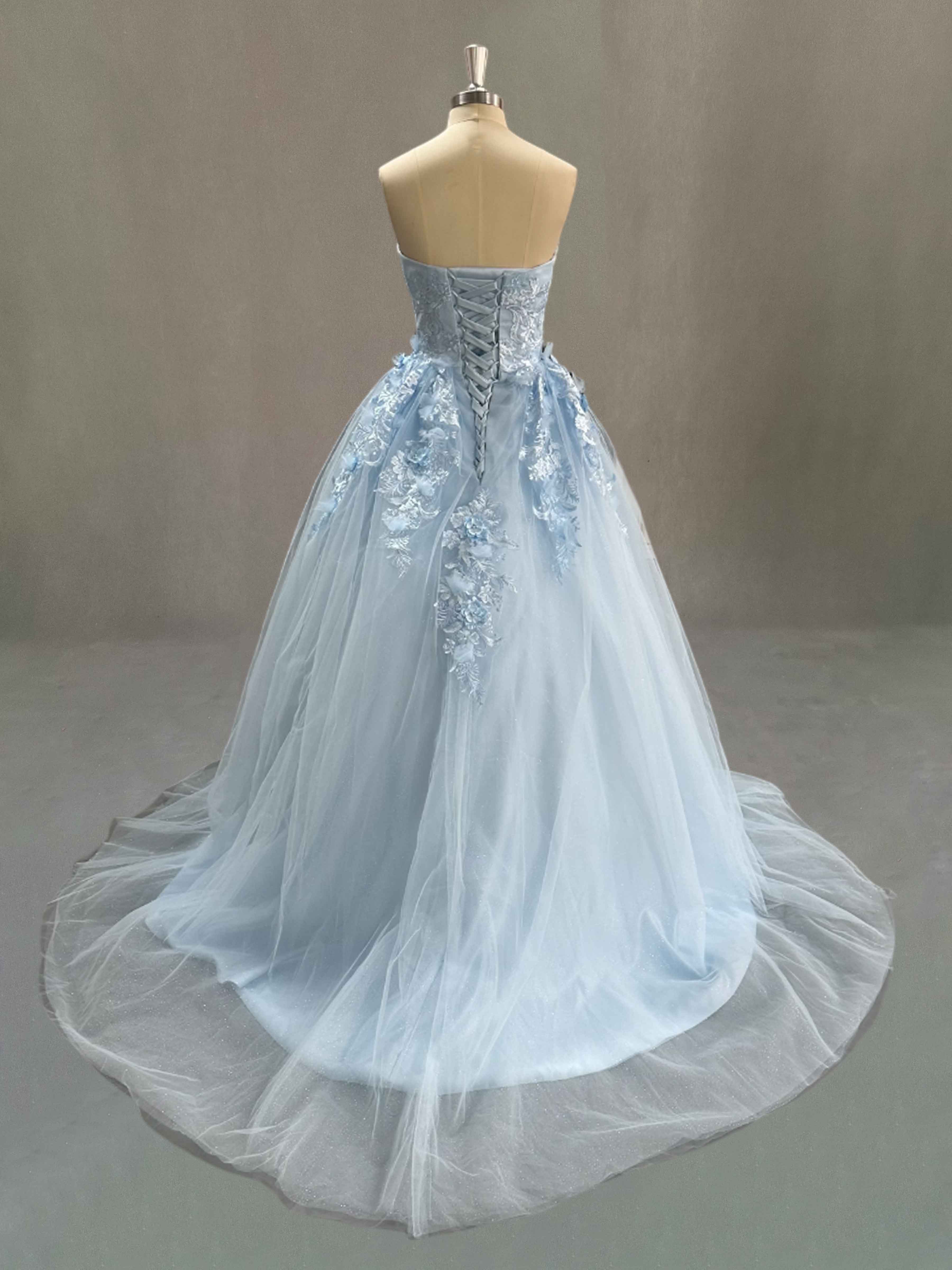 Classy Strapless Appliques Sweep Train Tulle Weeding Dresses