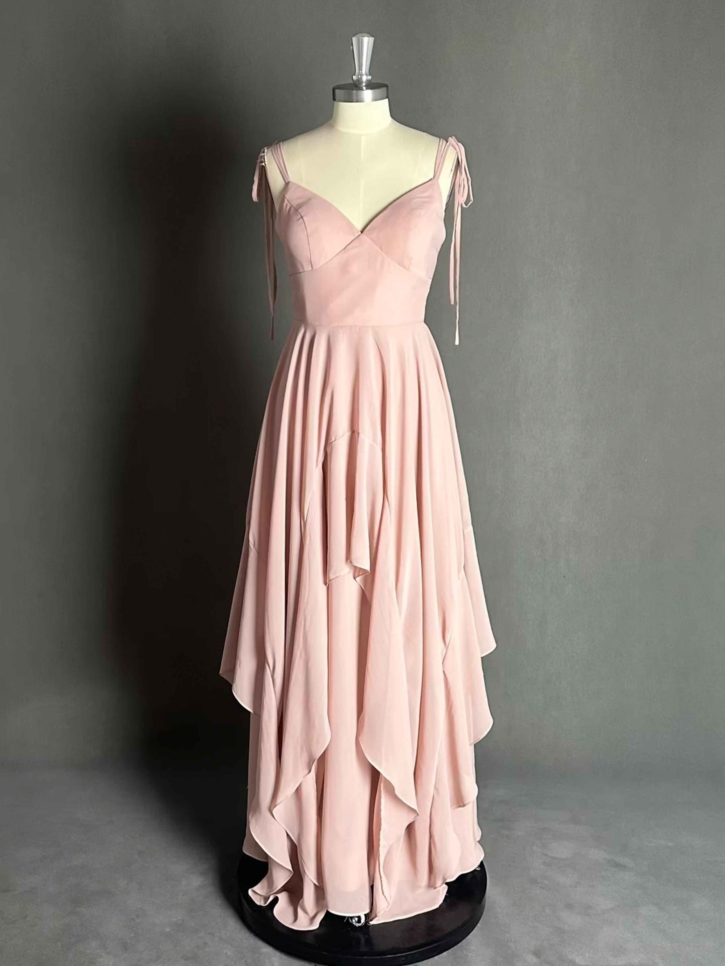 Trendy Spaghetti Straps V-Neck Ruffles Chiffon Bridesmaid Dress