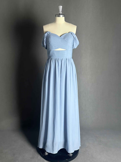 Refined Off The Shoulder Floor Long Chiffon Bridesmaid Dress