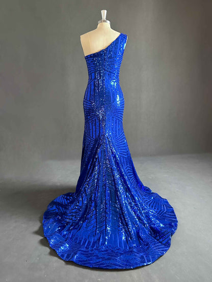 Upscale One Shoulder Sleevesless Sheath Sequin Prom Dresses