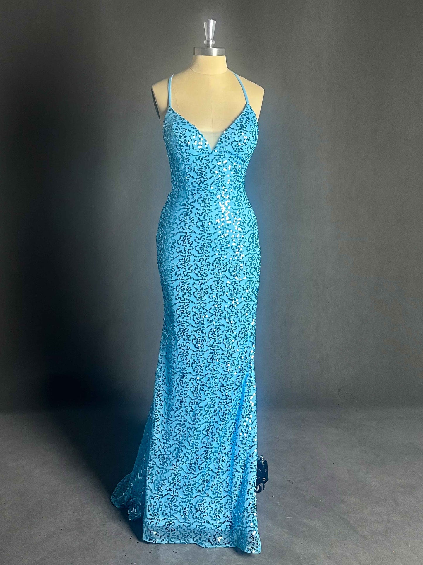 Dreaming Spaghetti Straps V-Neck Mermaid Sequin Prom Dresses