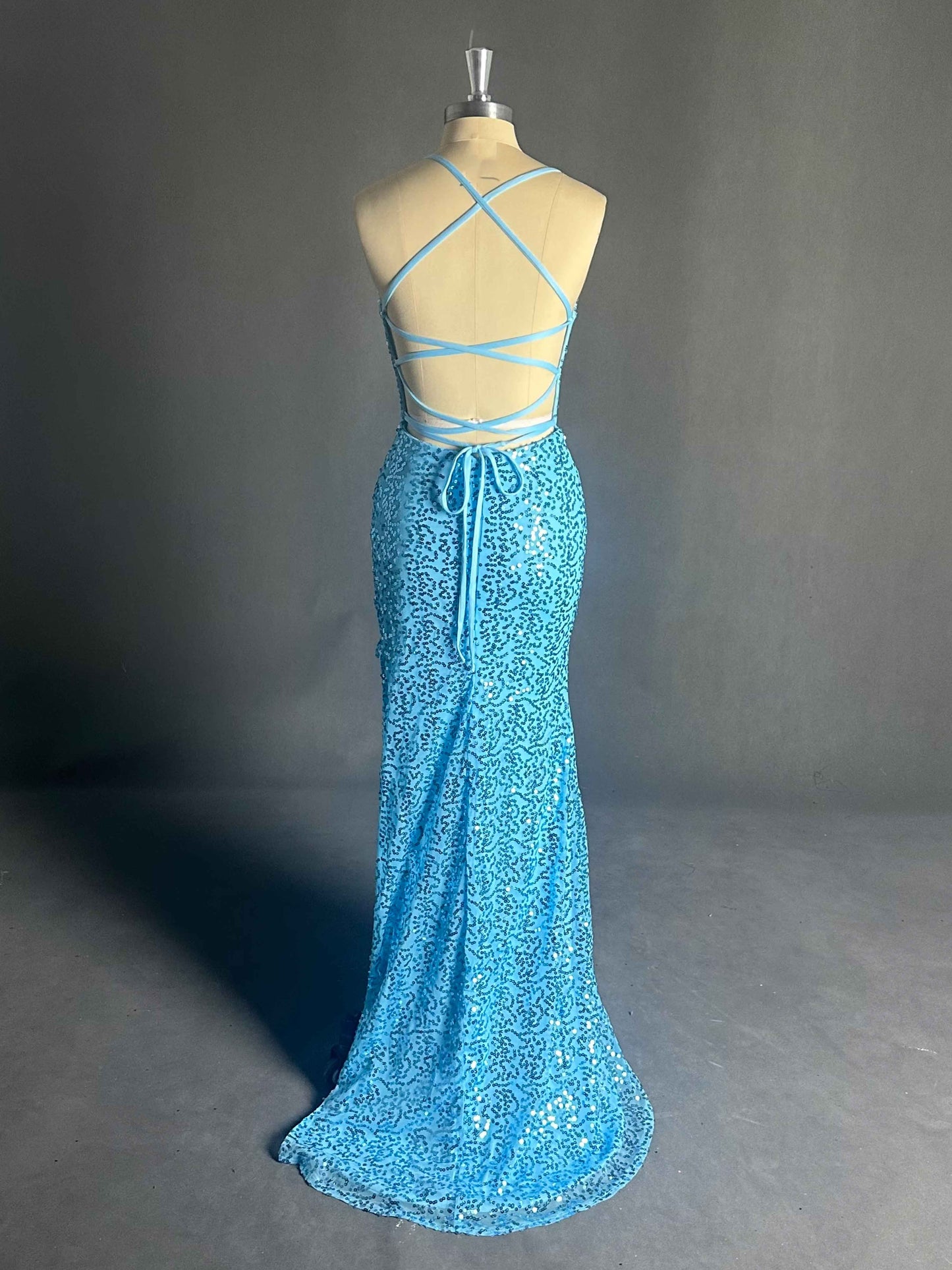 Dreaming Spaghetti Straps V-Neck Mermaid Sequin Prom Dresses