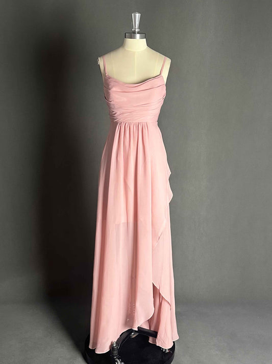 Gorgeous Spaghetti Straps Cowl Neck Ruffles Chiffon Bridesmaid Dress