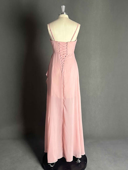 Gorgeous Spaghetti Straps Cowl Neck Ruffles Chiffon Bridesmaid Dress