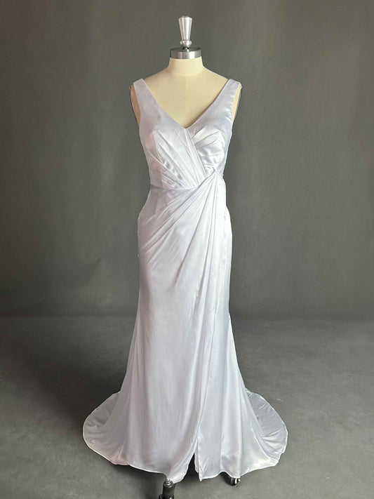 Modern Ruched Sleeveless V-Neck Sweep Train Wedding Dresses