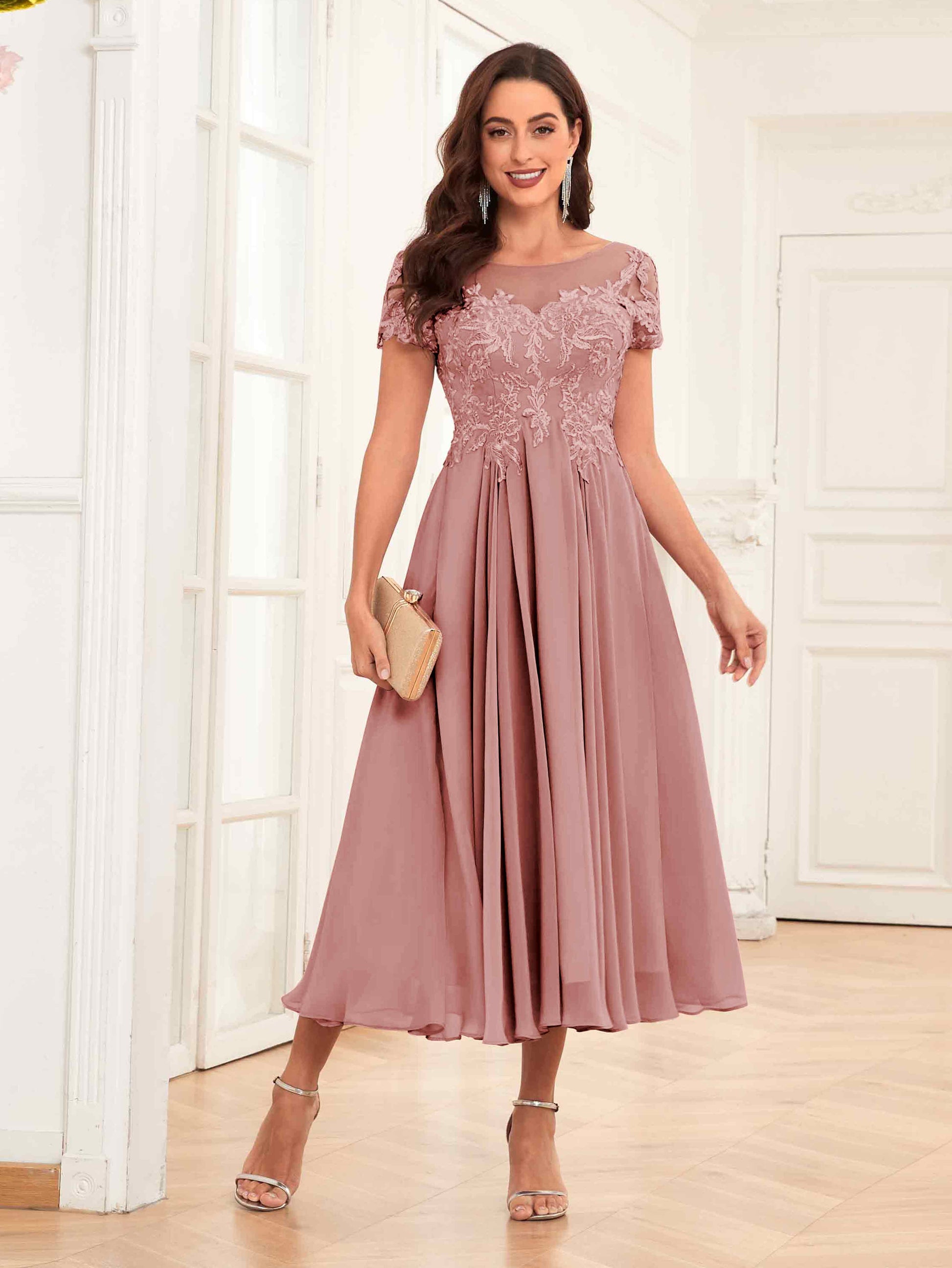 Elegant A-Line Lace Up Tea Length Mother Of The Bride Dresses