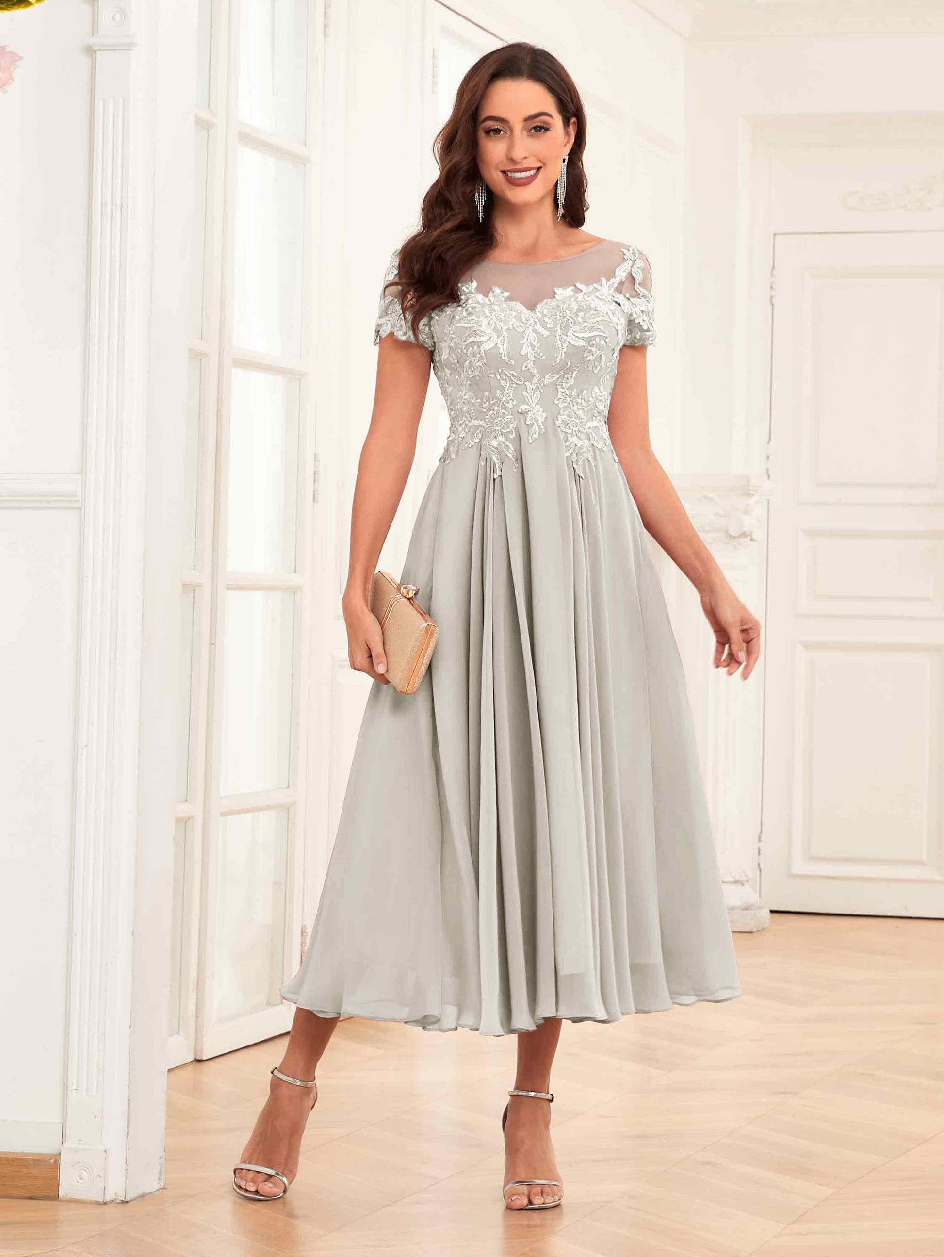 Elegant A-Line Lace Up Tea Length Mother Of The Bride Dresses