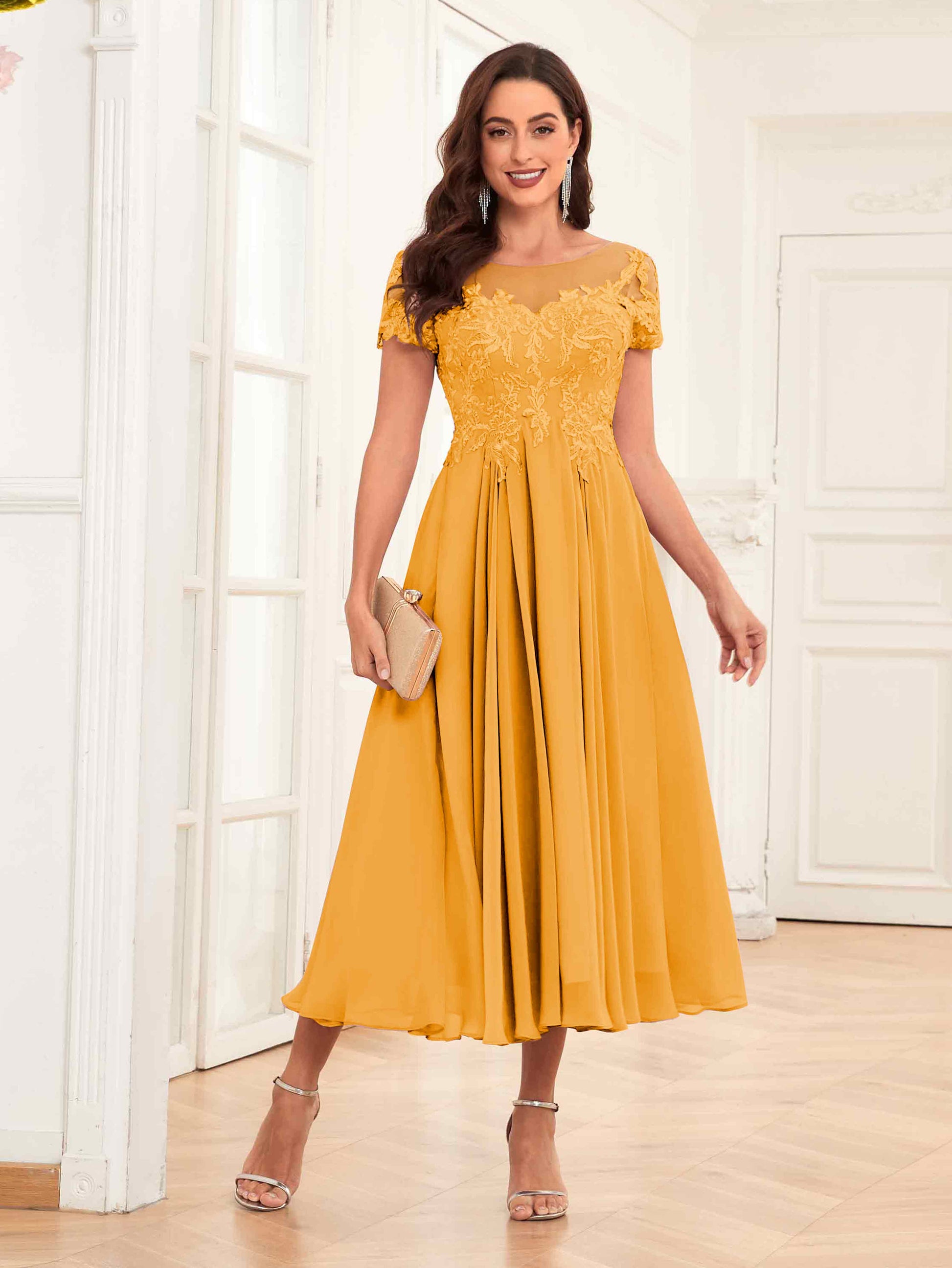 Elegant A-Line Lace Up Tea Length Mother Of The Bride Dresses