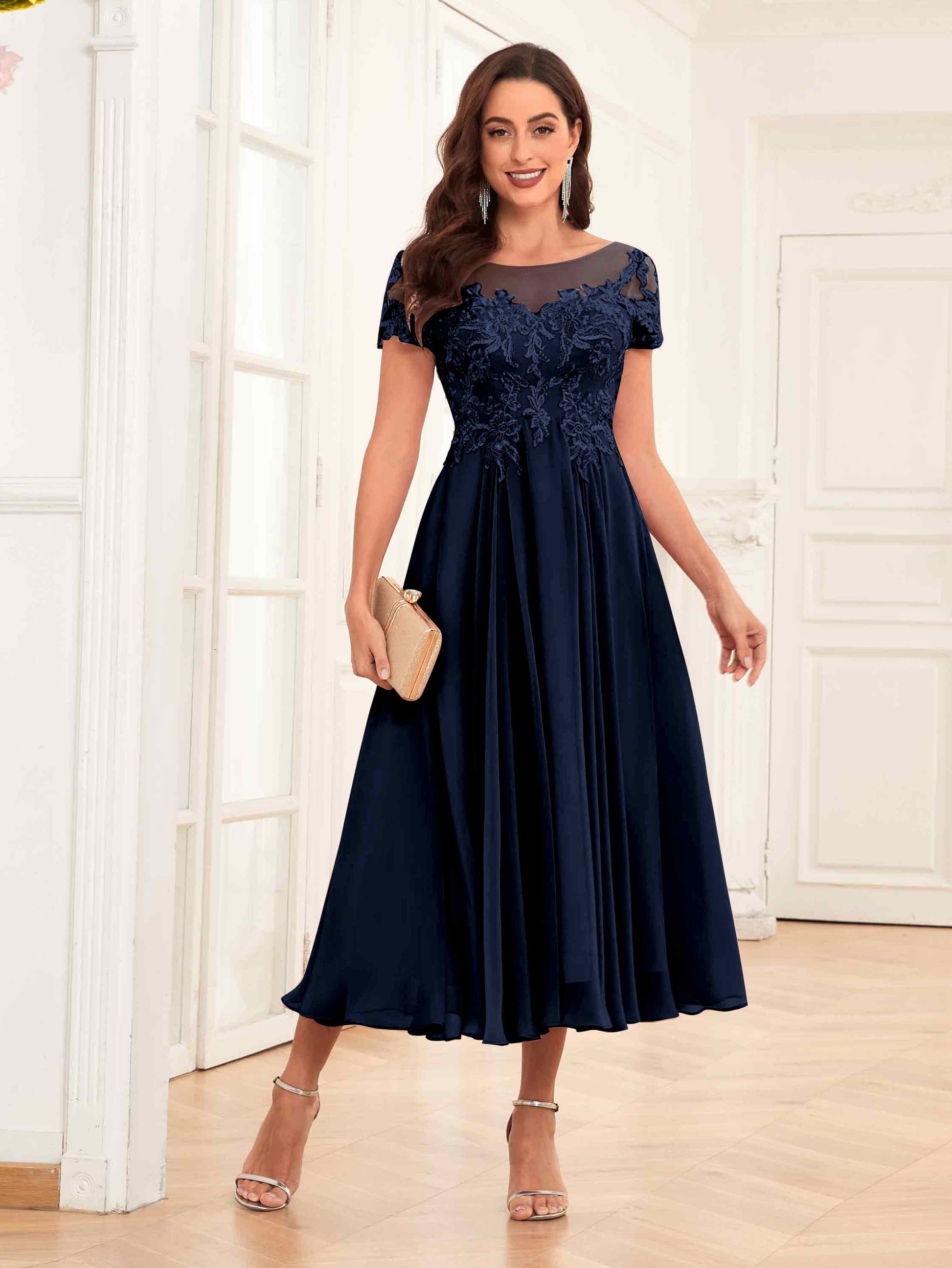 Elegant A-Line Lace Up Tea Length Mother Of The Bride Dresses mollyevers.co.uk Elegant A-Line Lace Up Tea Length Mother Of The Bride Dresses mollyevers.co.uk