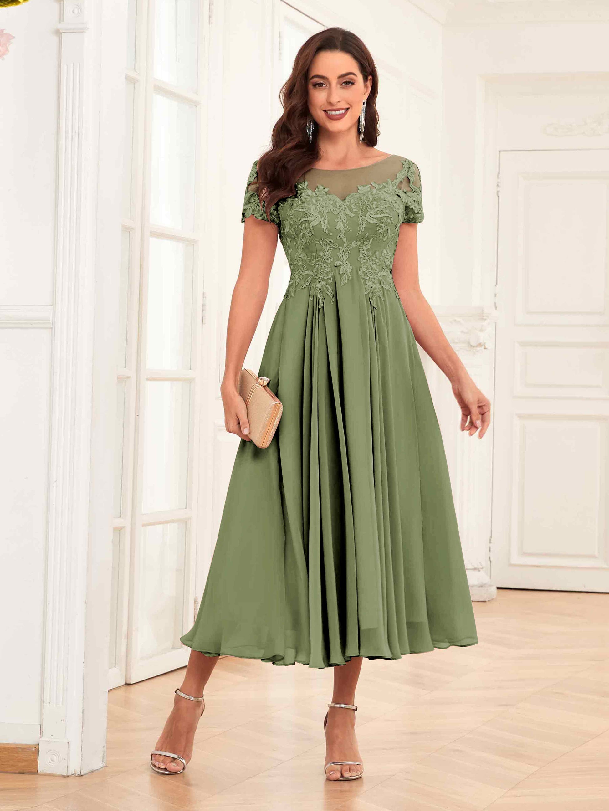 Elegant A-Line Lace Up Tea Length Mother Of The Bride Dresses