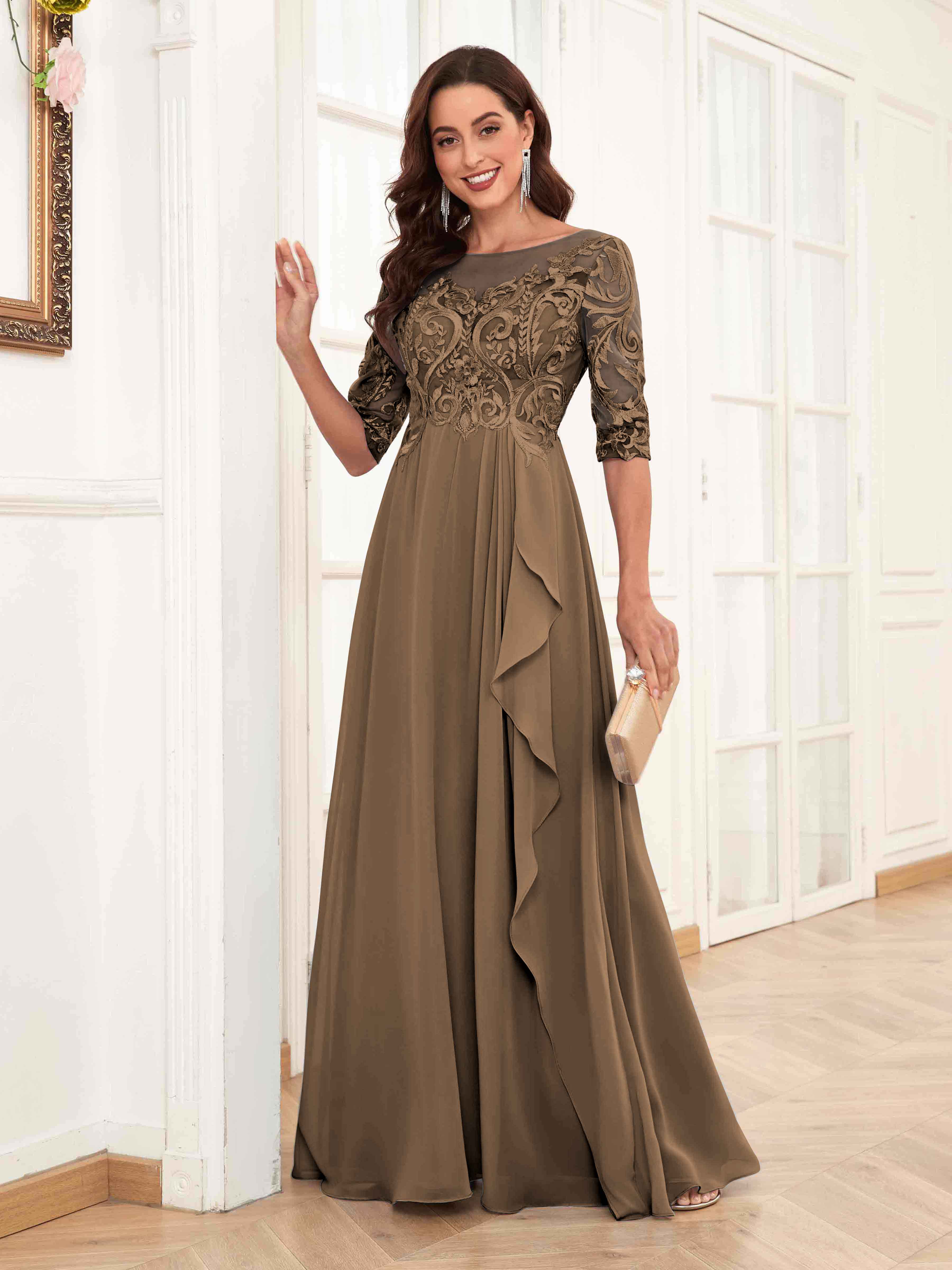 Mocha mother of the bride dress best sale